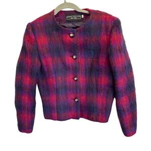 Vintage Harris Wallace Women's Plaid Mohair Jacket Size 4 Purple